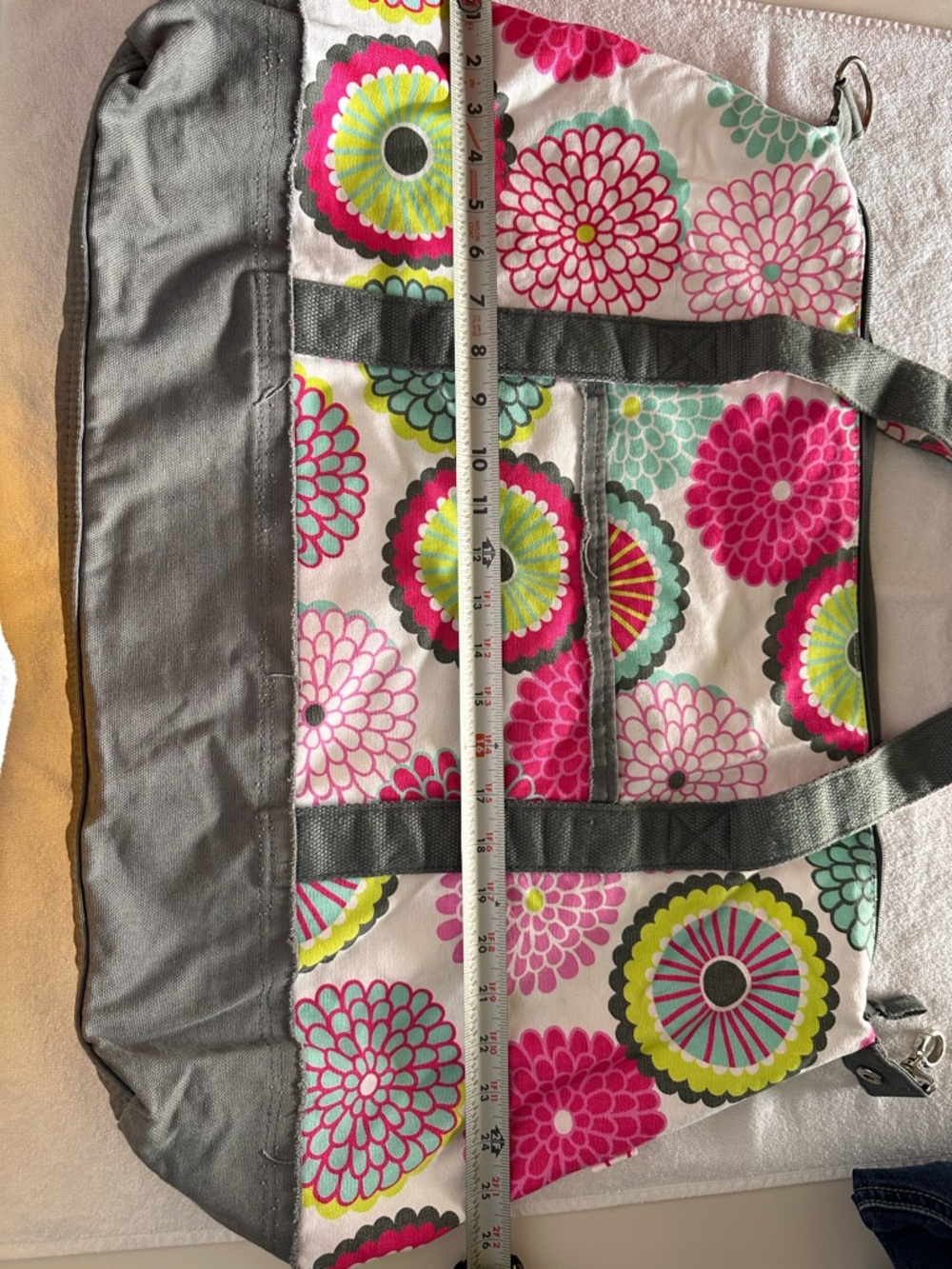Floral Multi-Color 31 Canvas Tote Bag with Gray Straps - Picture 2 of 4